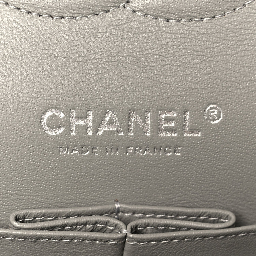 Lambskin Quilted Medium Double Flap Grey