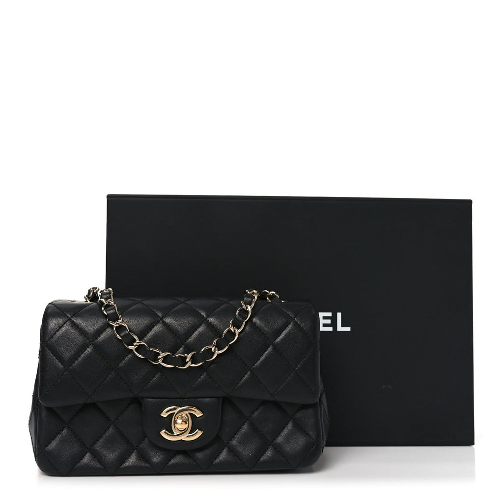 Lambskin Quilted Mini Rectangular Flap Black