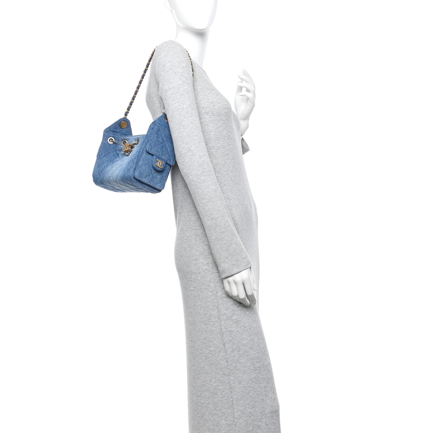 Washed Denim Quilted Mini Chanel 25 Handbag Blue