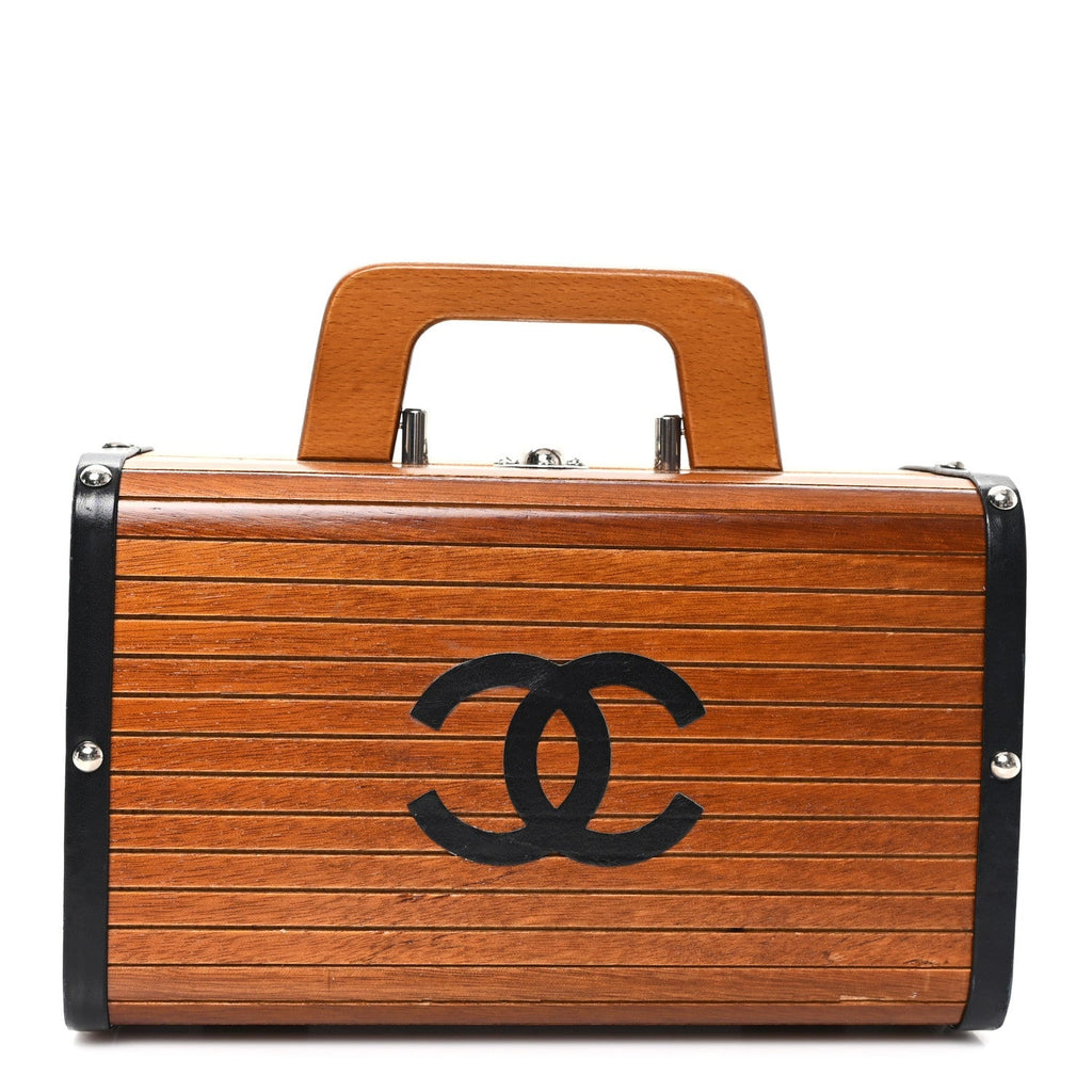 Wood Lambskin CC Vanity Case Brown Black