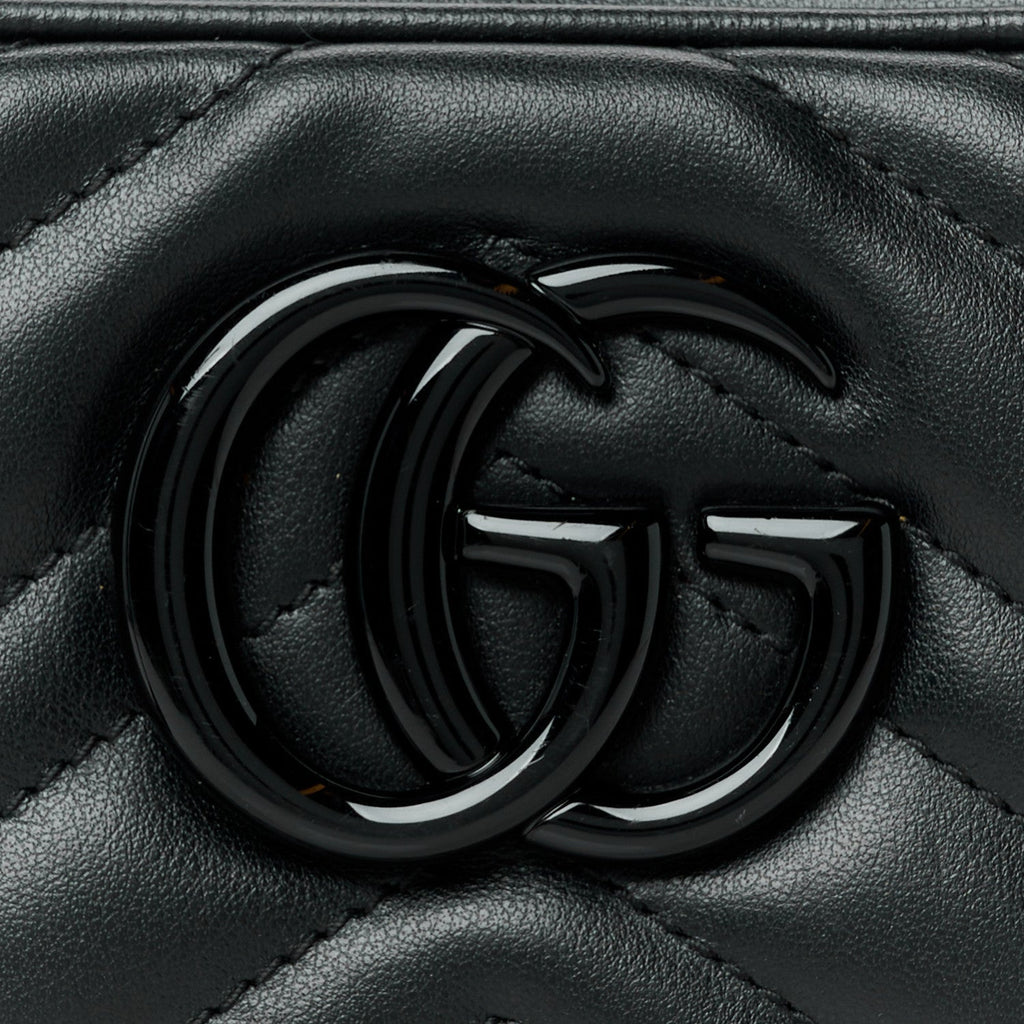 Calfskin Matelasse Monochrome Small GG Marmont Chain Shoulder Bag Black