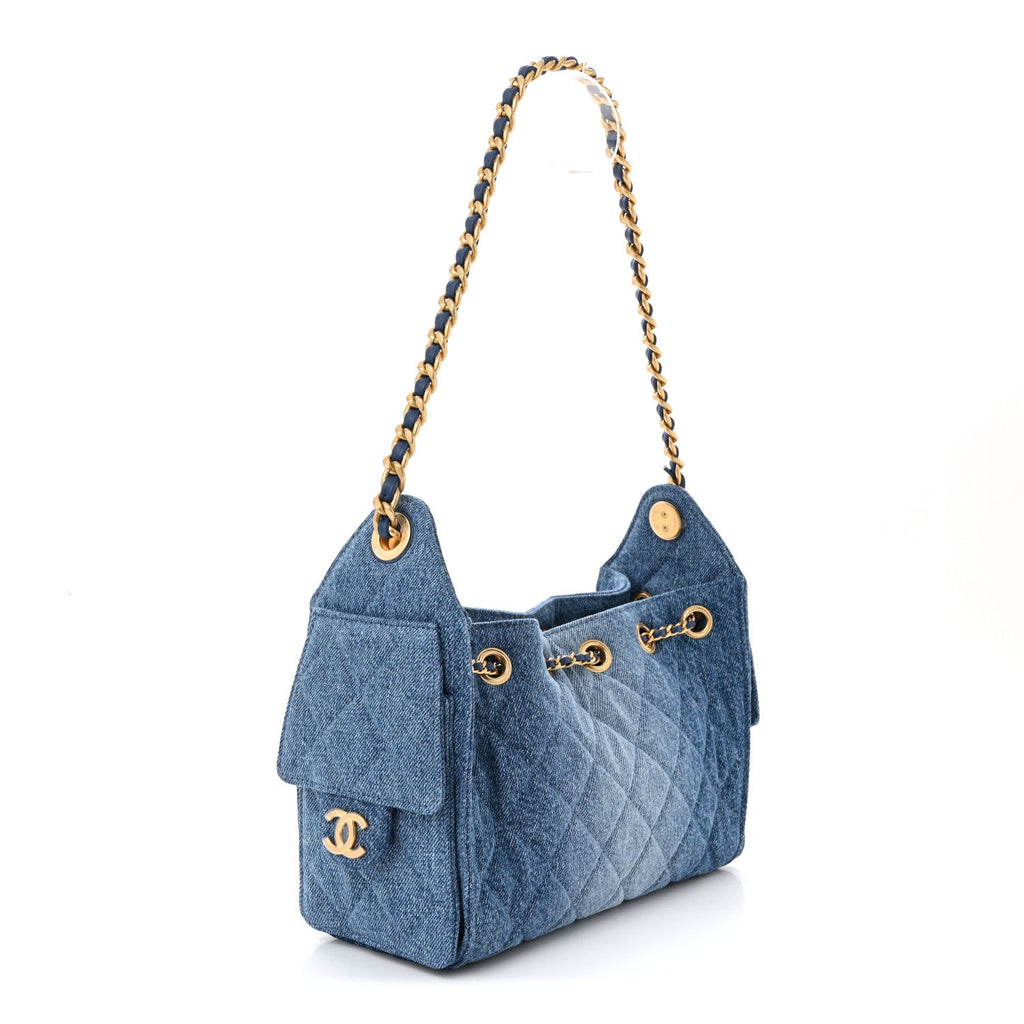 Washed Denim Quilted Mini Chanel 25 Handbag Blue