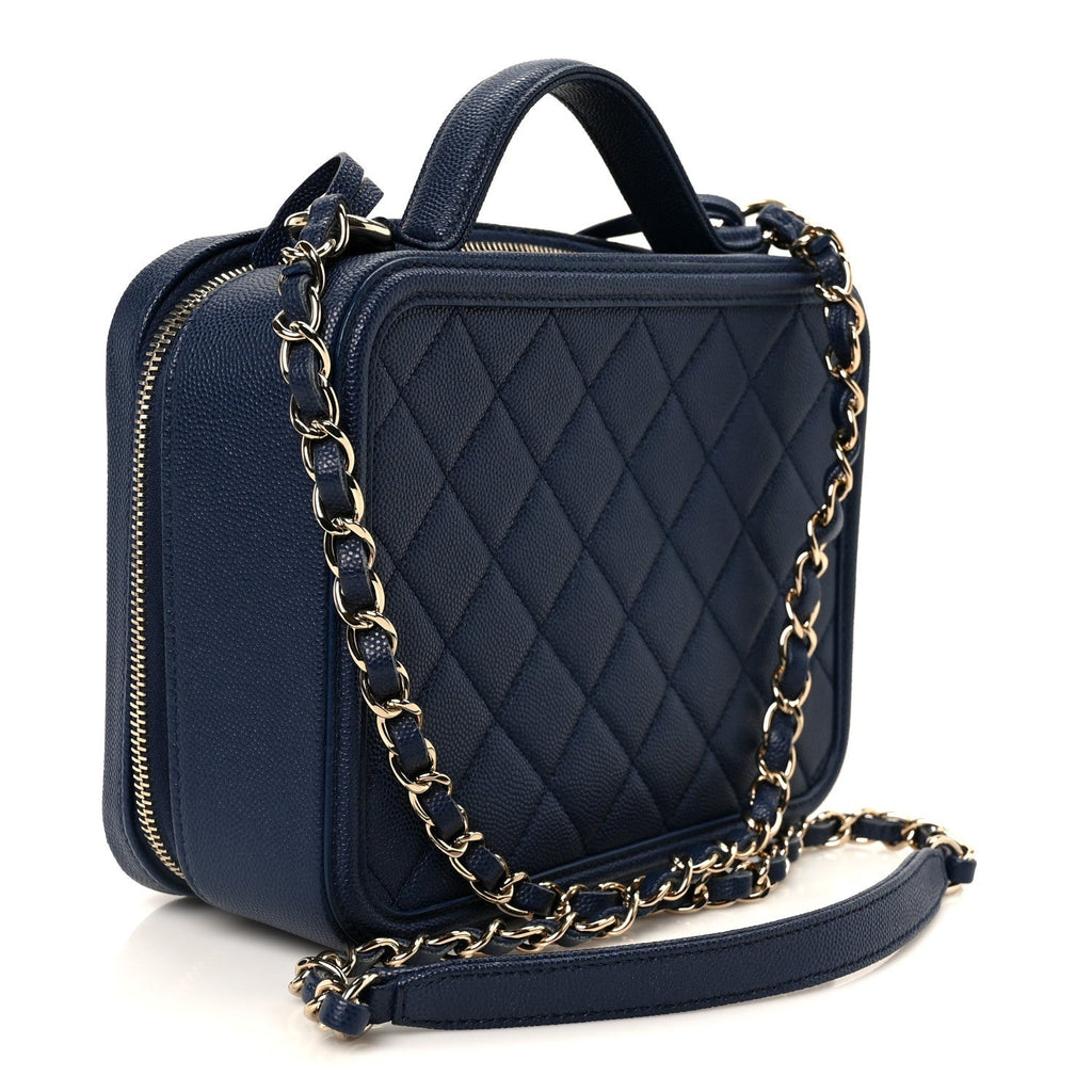 Caviar Quilted Medium CC Filigree Vanity Case Navy