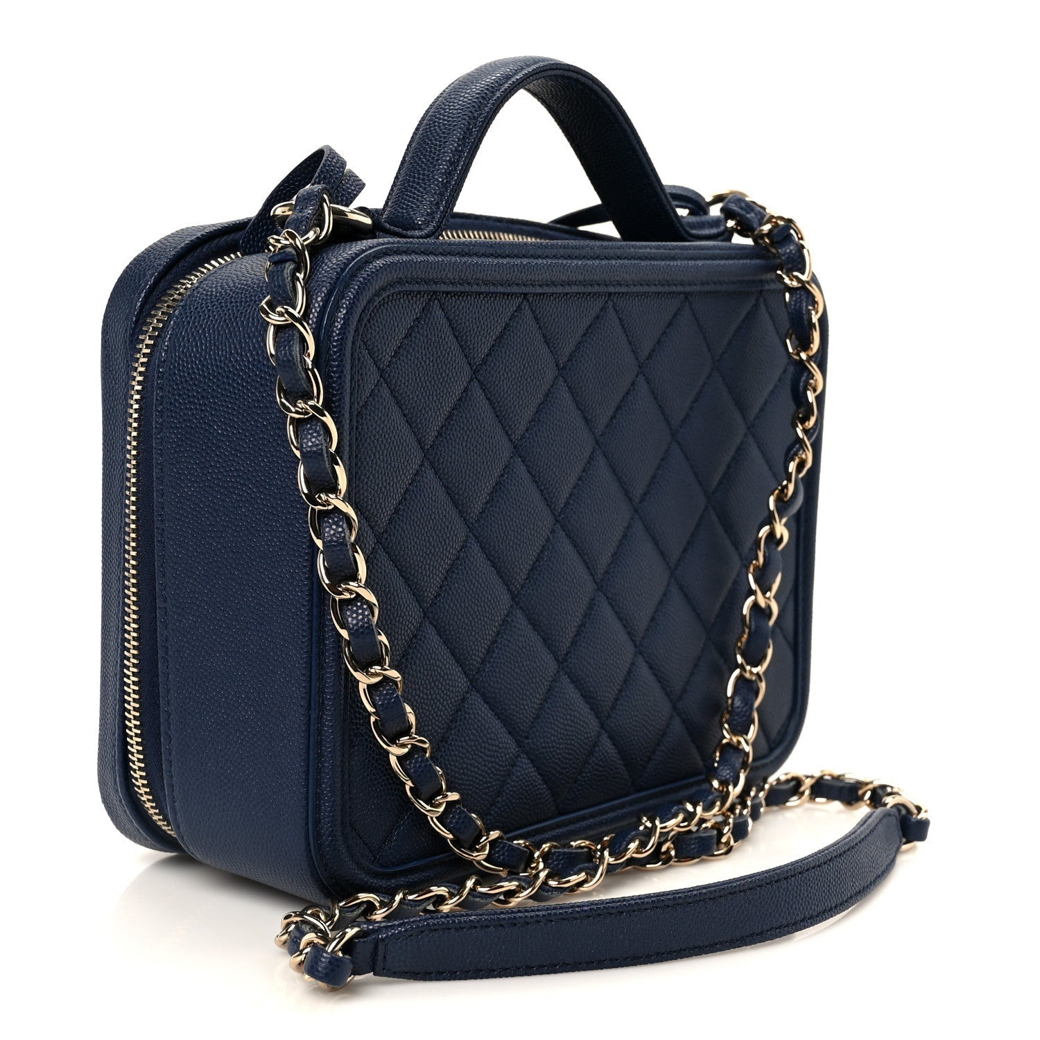 Caviar Quilted Medium CC Filigree Vanity Case Navy