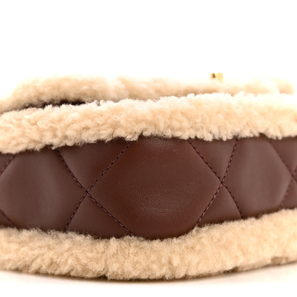 Shearling Lambskin Quilted Mini Furry Coco Flap Beige Brown