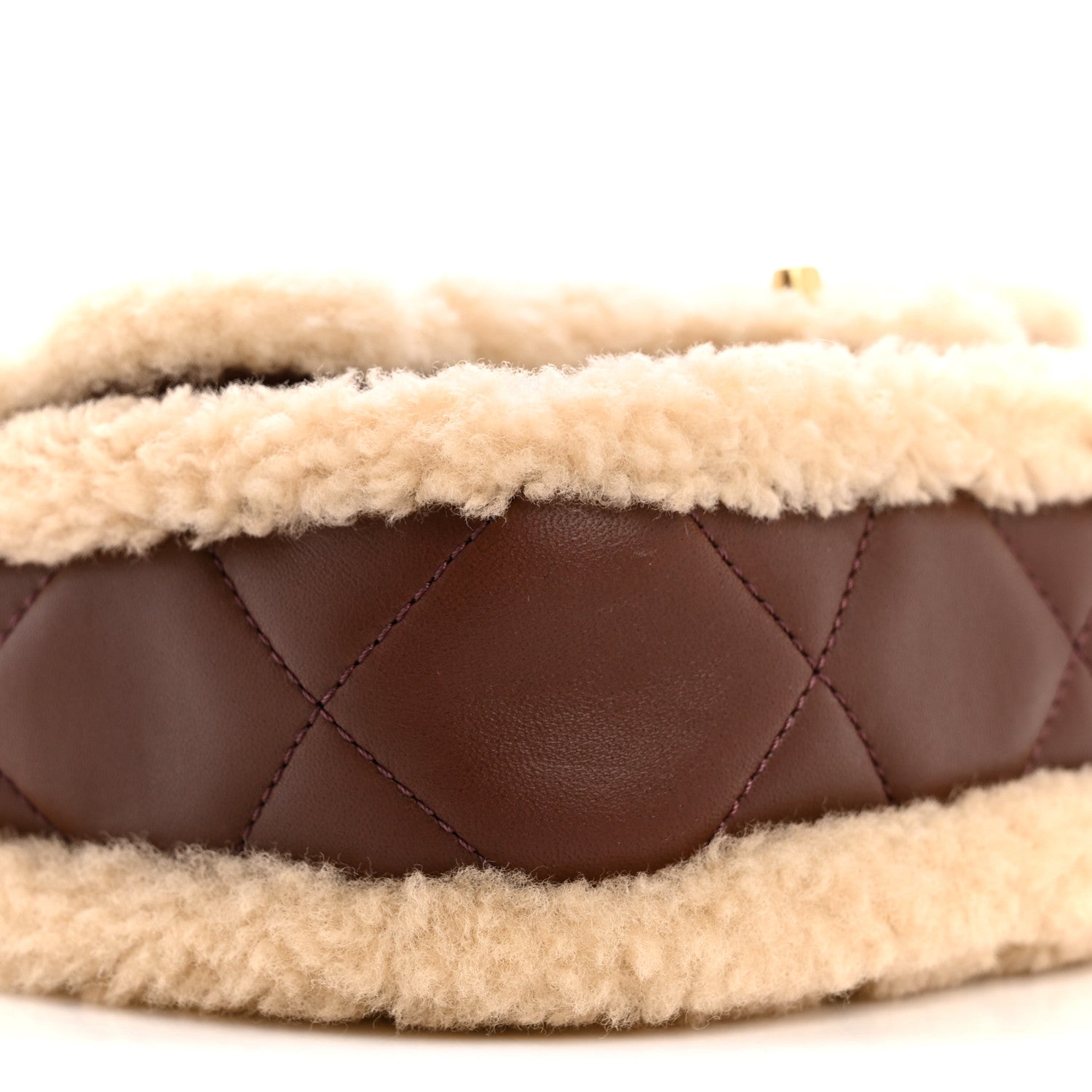 Shearling Lambskin Quilted Mini Furry Coco Flap Beige Brown