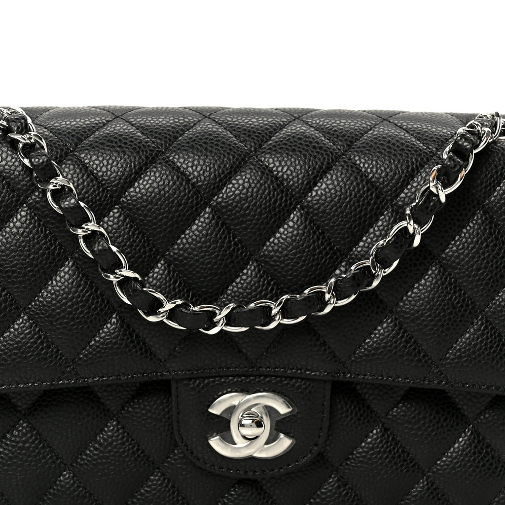 Caviar Quilted Medium Double Flap Black