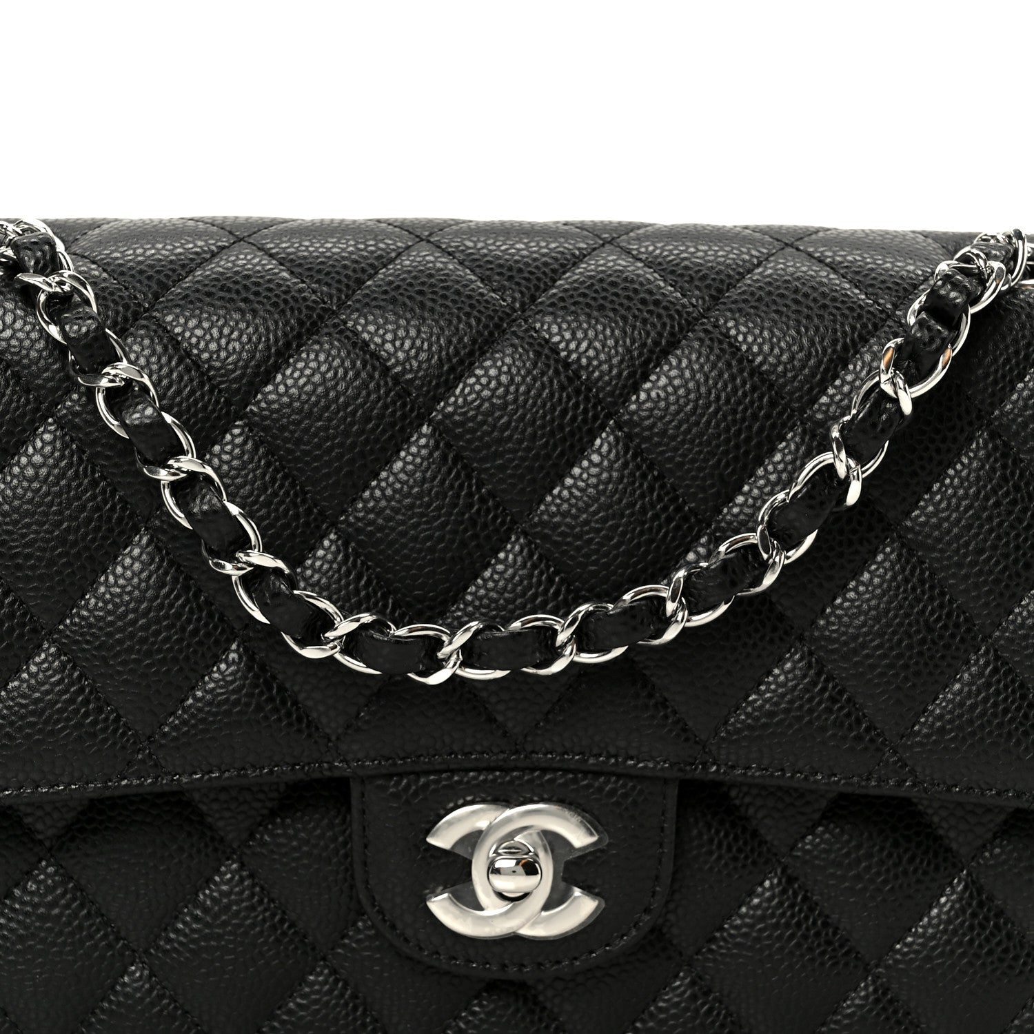 Caviar Quilted Medium Double Flap Black