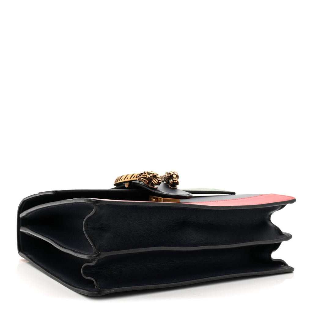 Moon Calfskin Web Medium Dionysus Bamboo Top Handle Bag Black Bright Evergreen Hibiscus Red