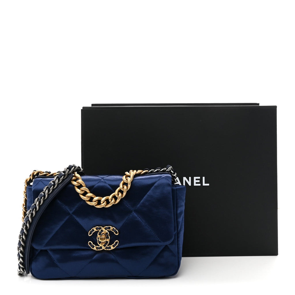 Satin Quilted Medium Chanel 19 Flap Blue