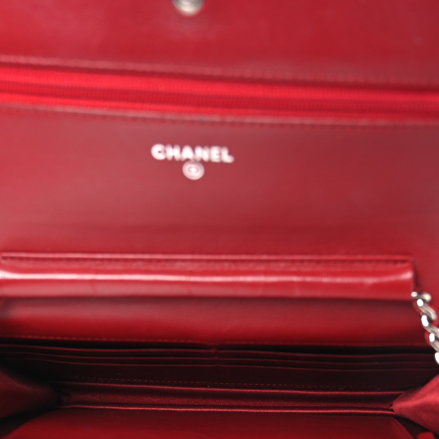 Lambskin Camellia Embossed Wallet on Chain WOC Red