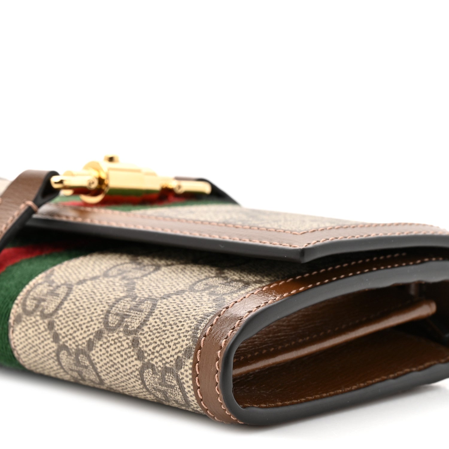 GG Supreme Monogram Azalea Calfskin Web Jackie 1961 Chain Wallet Beige Ebony Brown Sugar