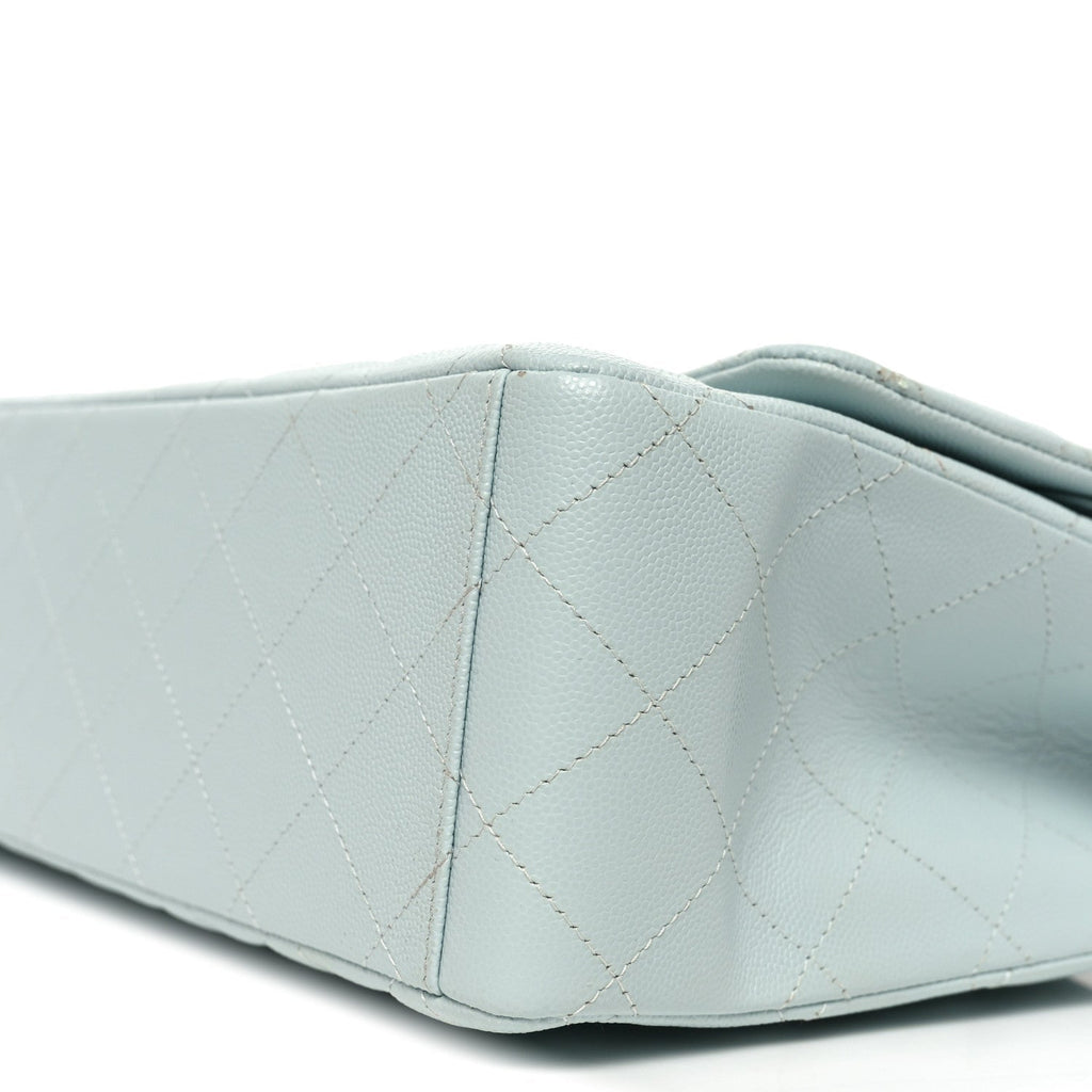 Caviar Quilted Maxi Double Flap Light Blue