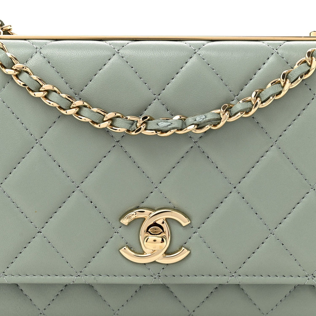Lambskin Quilted Trendy CC Wallet On Chain WOC Grey