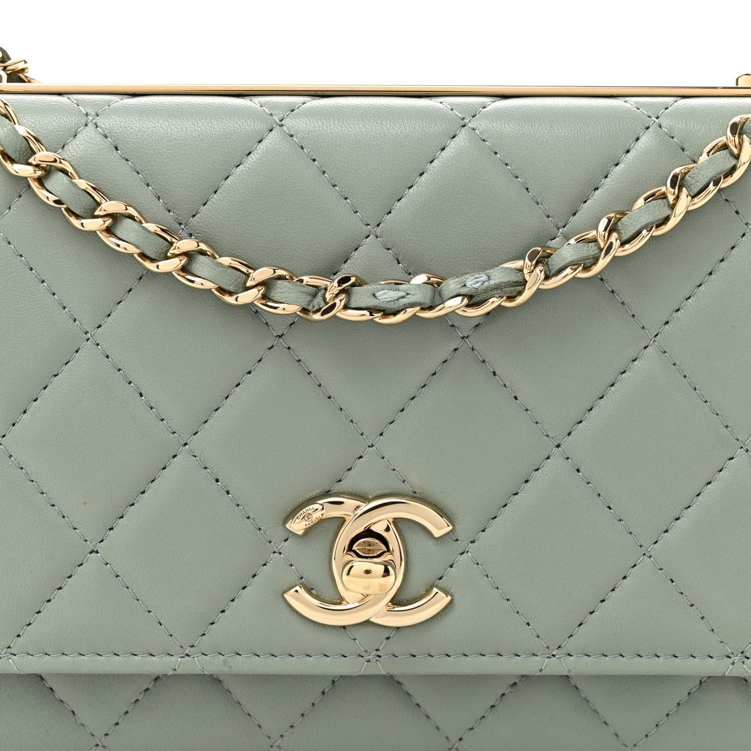 Lambskin Quilted Trendy CC Wallet On Chain WOC Grey