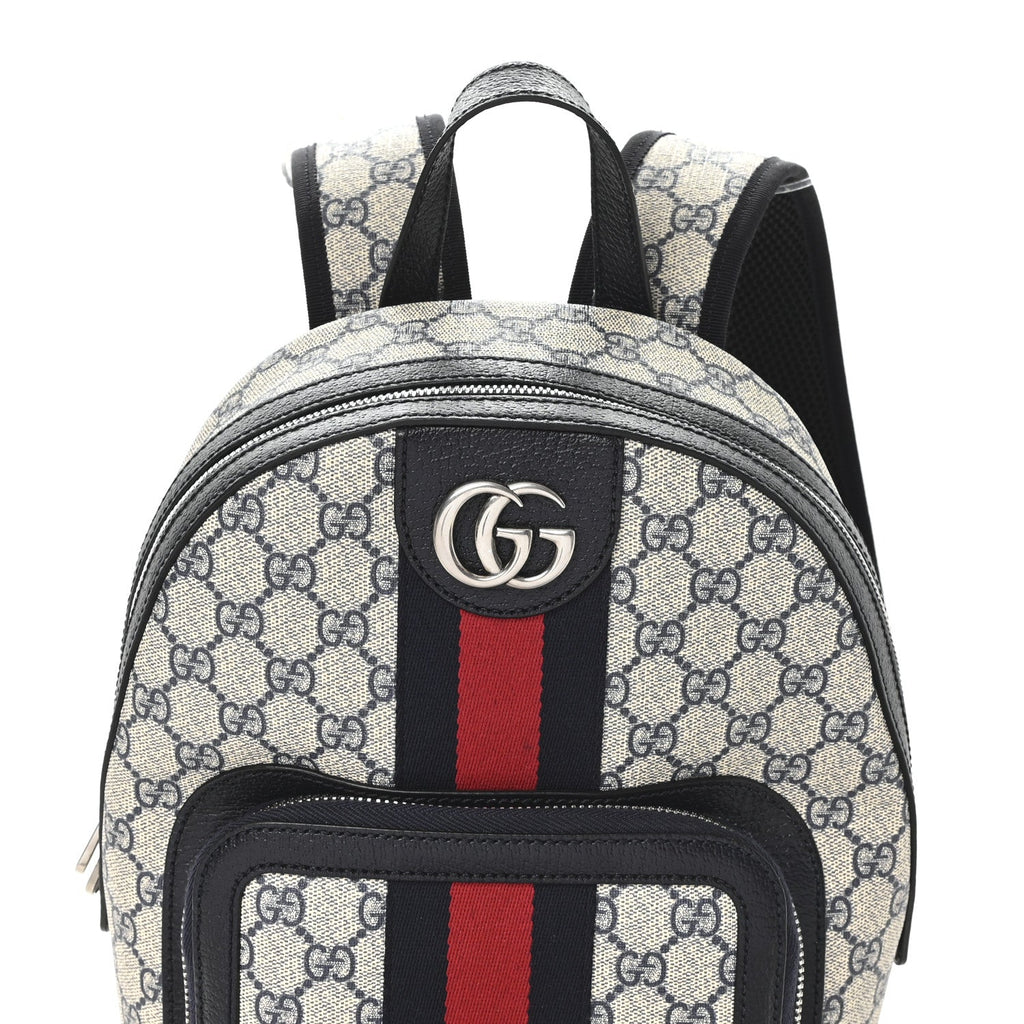 GG Supreme Monogram Textured Dollar Calfskin Web Small Ophidia Day Backpack Beige Blue Black