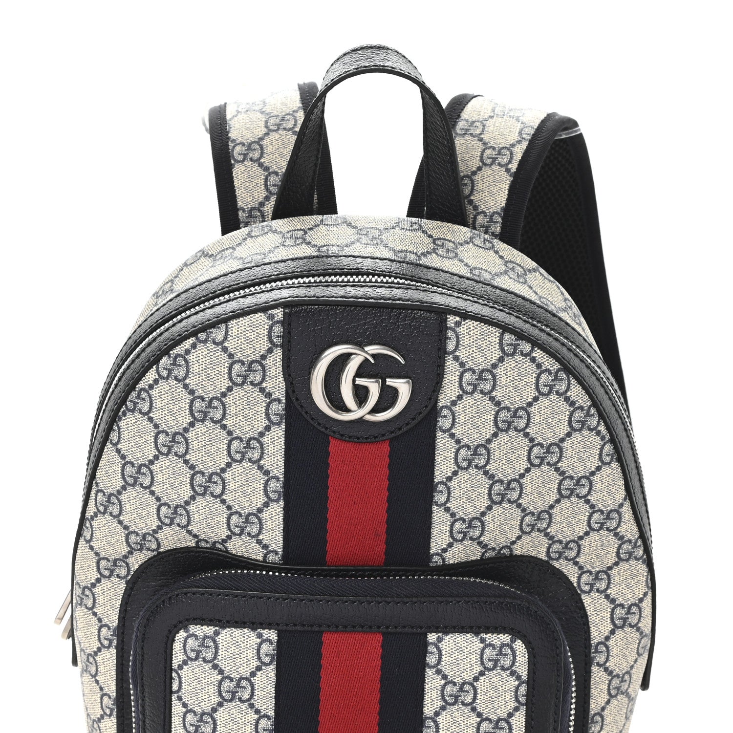 GG Supreme Monogram Textured Dollar Calfskin Web Small Ophidia Day Backpack Beige Blue Black