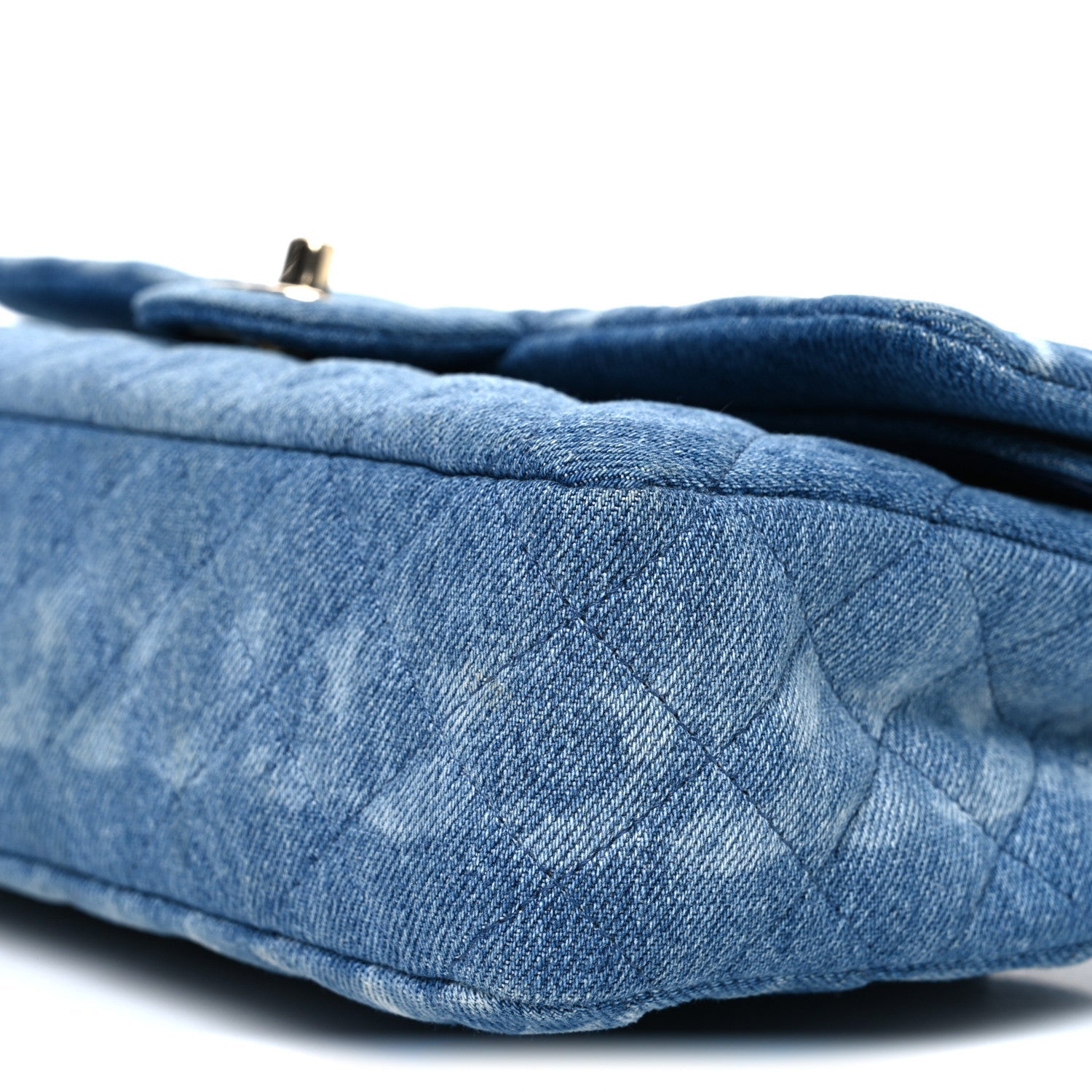 Denim Quilted Medium Double Flap Blue