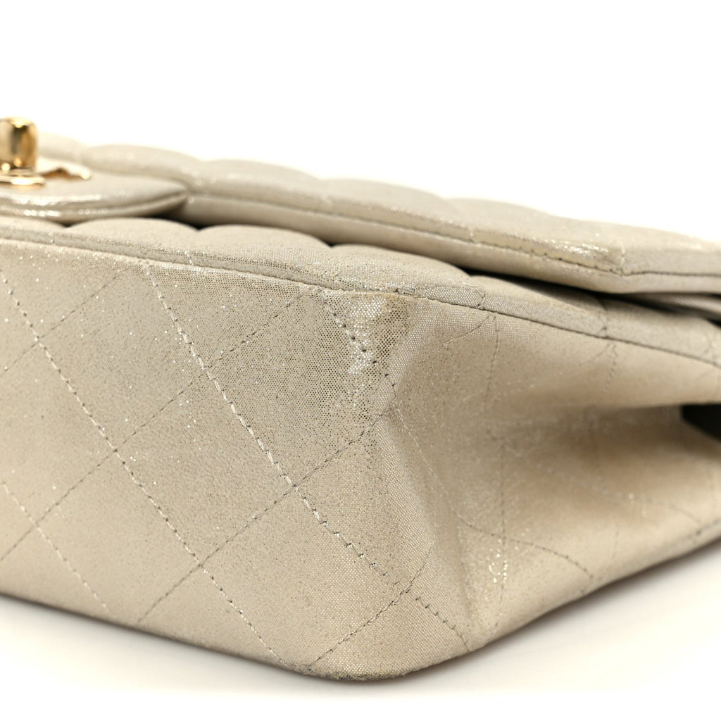 Metallic Canvas Quilted Medium Double Flap Light Gold