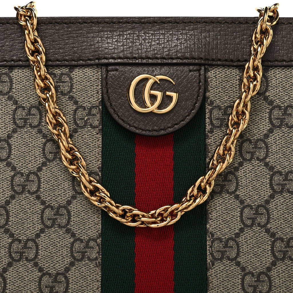 GG Supreme Monogram Web Medium Ophidia Chain Shoulder Bag Brown