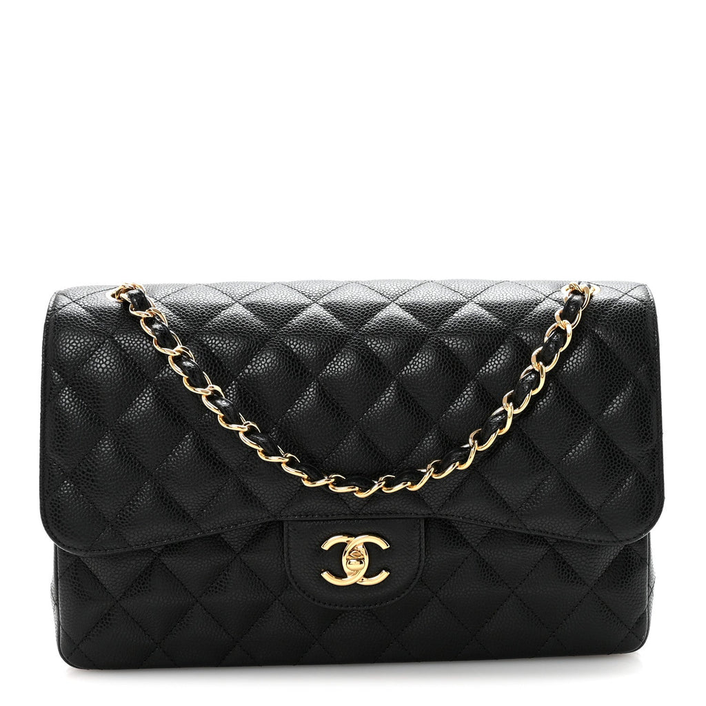 Caviar Quilted Jumbo Double Flap Black