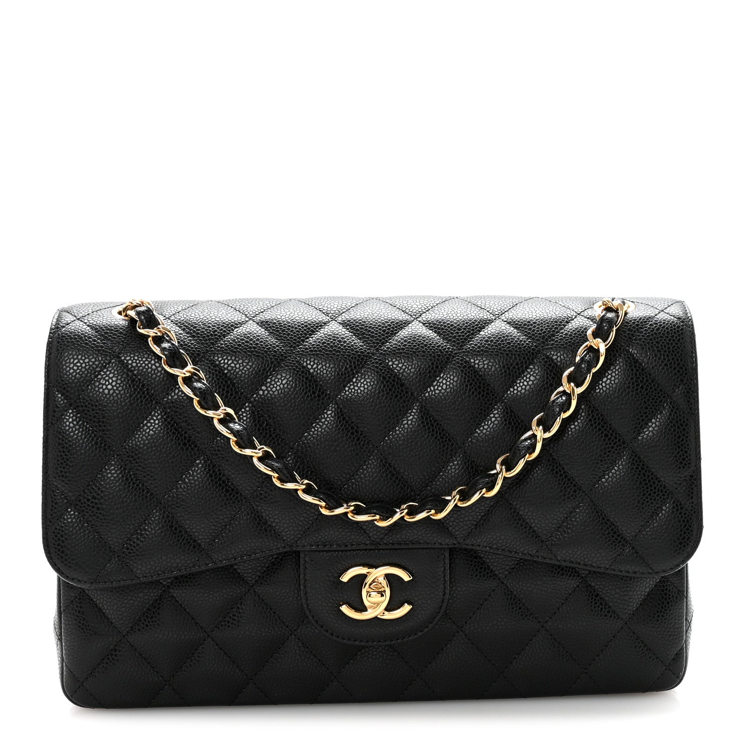 Caviar Quilted Jumbo Double Flap Black