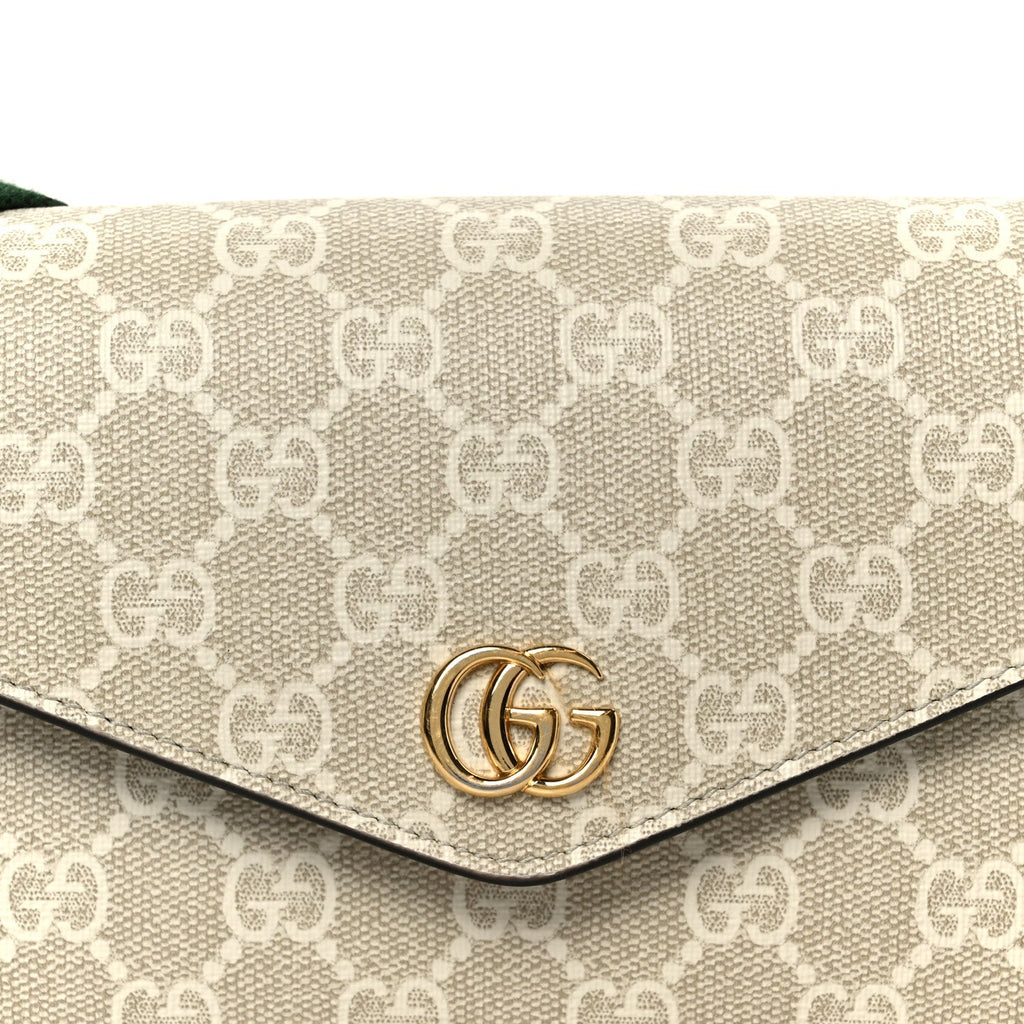 GG Supreme Monogram Textured Dollar Calfskin Web Mini Ophidia Envelope Shoulder Bag Beige Mystic White Oatmeal