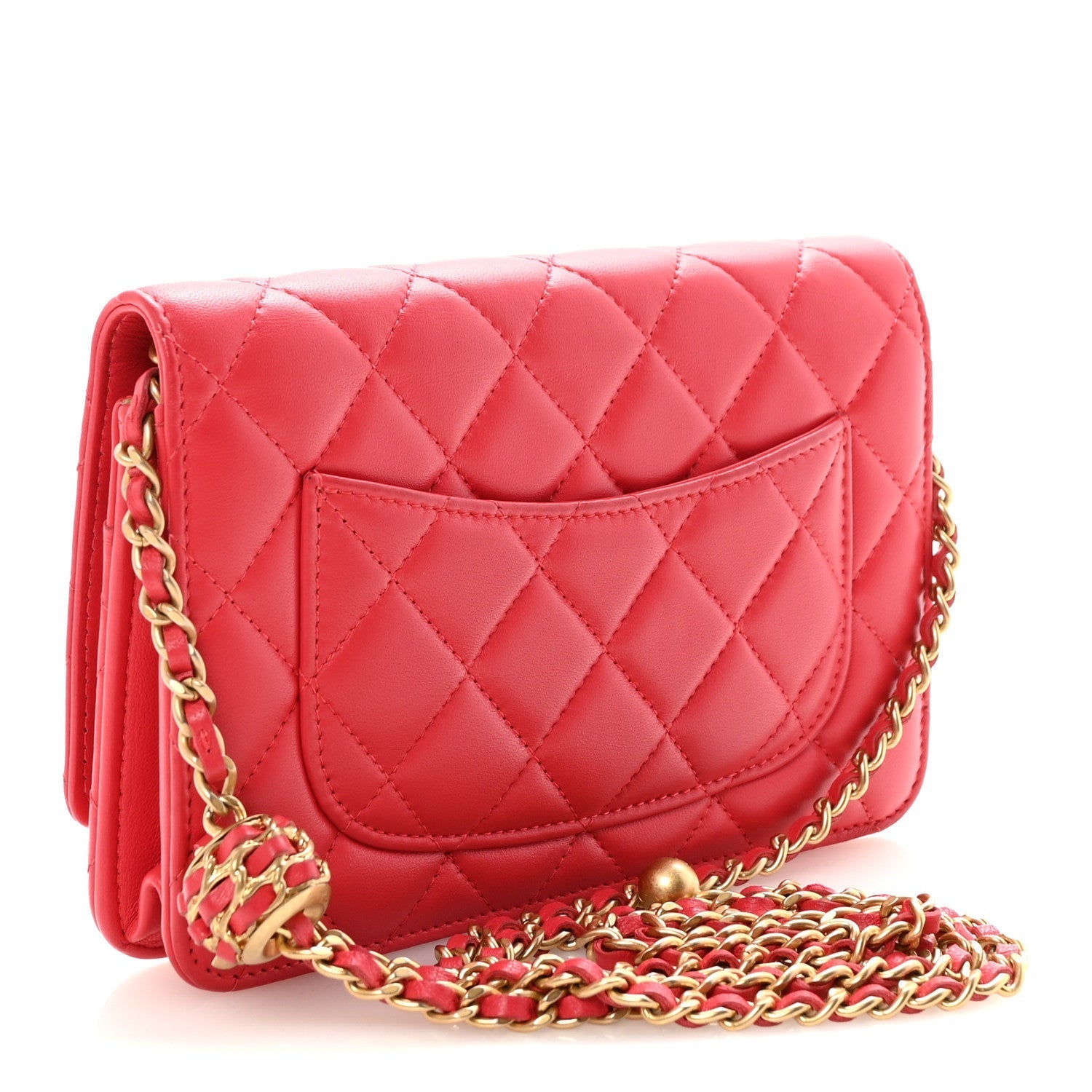 Lambskin Quilted CC Pearl Crush Wallet on Chain WOC Red