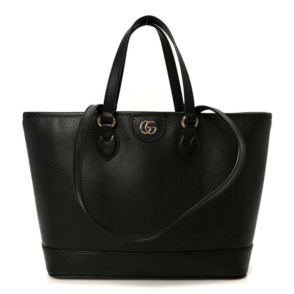 Textured Dollar Calfskin Small Ophidia Shoulder Tote Bag Black