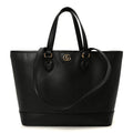 Textured Dollar Calfskin Small Ophidia Shoulder Tote Bag Black