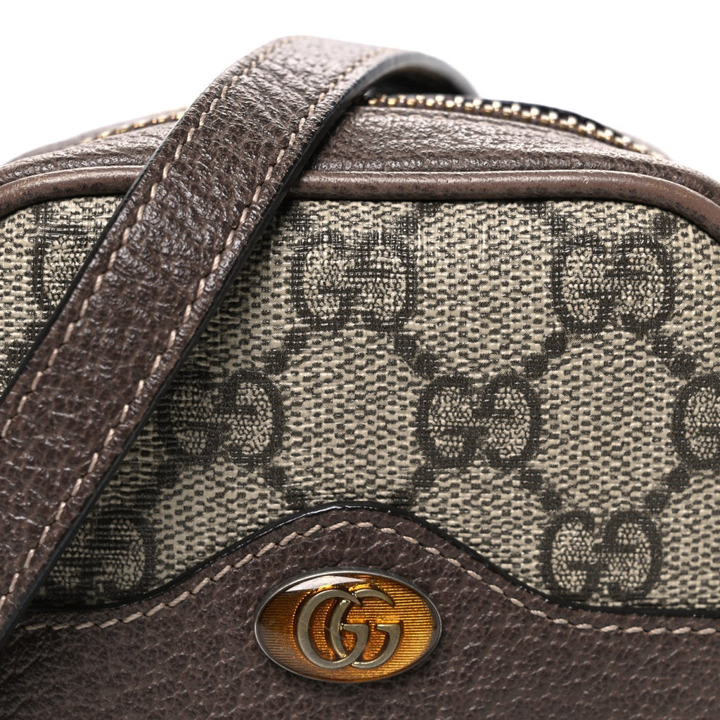 GG Supreme Monogram Web Mini Ophidia Double Zip Crossbody Bag Beige New Acero