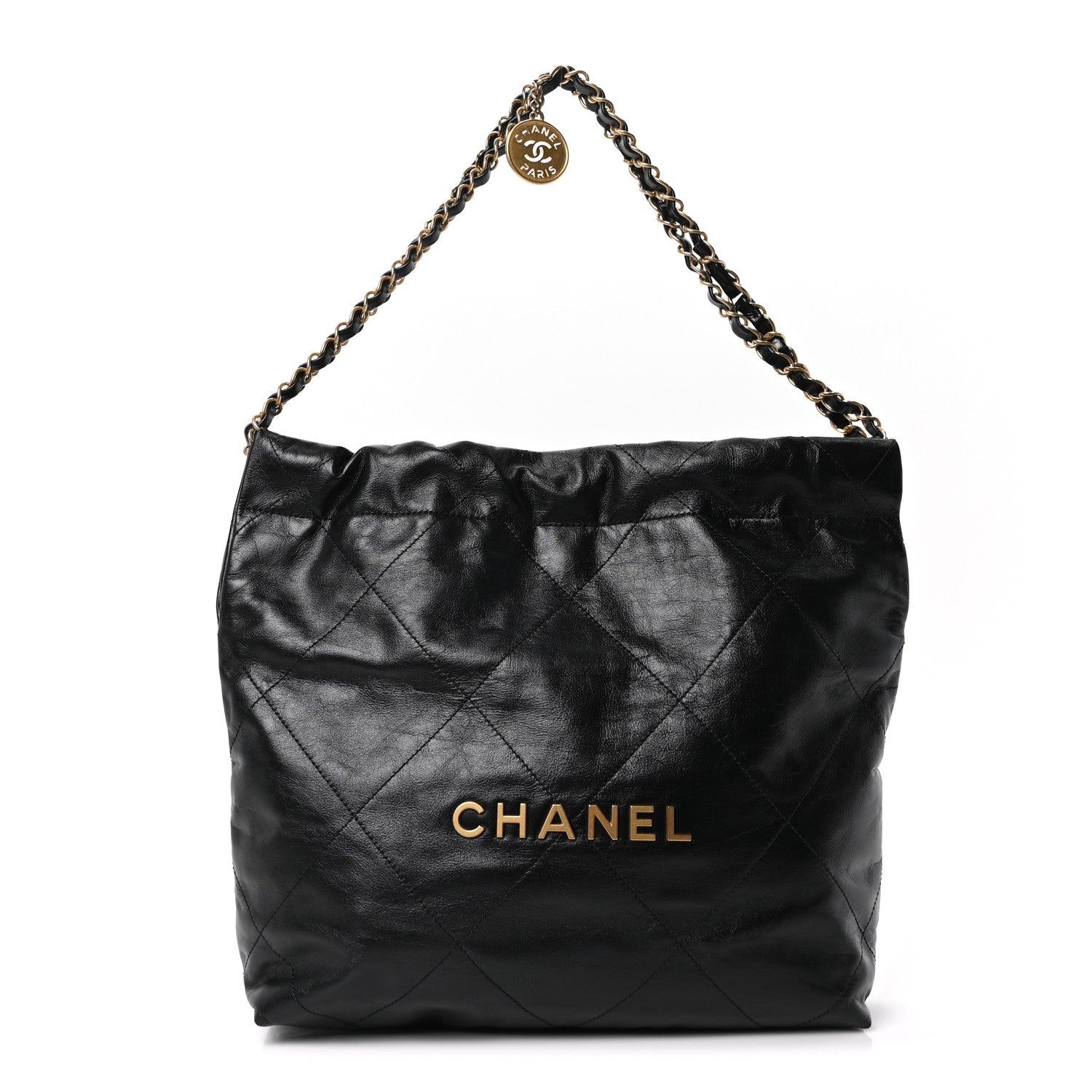 Shiny Calfskin Quilted Small Chanel 22 Black
