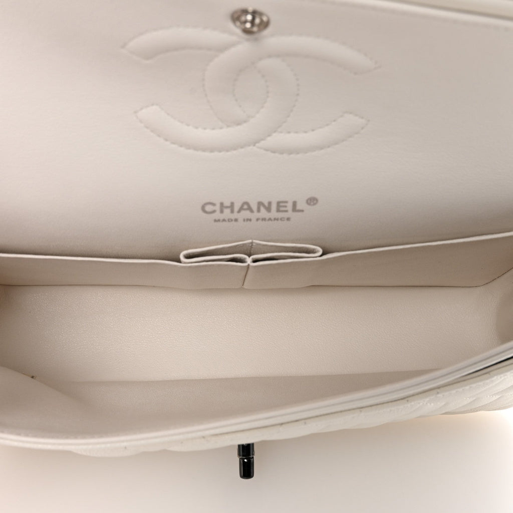 Crumpled Calfskin Quilted Medium Double Flap White
