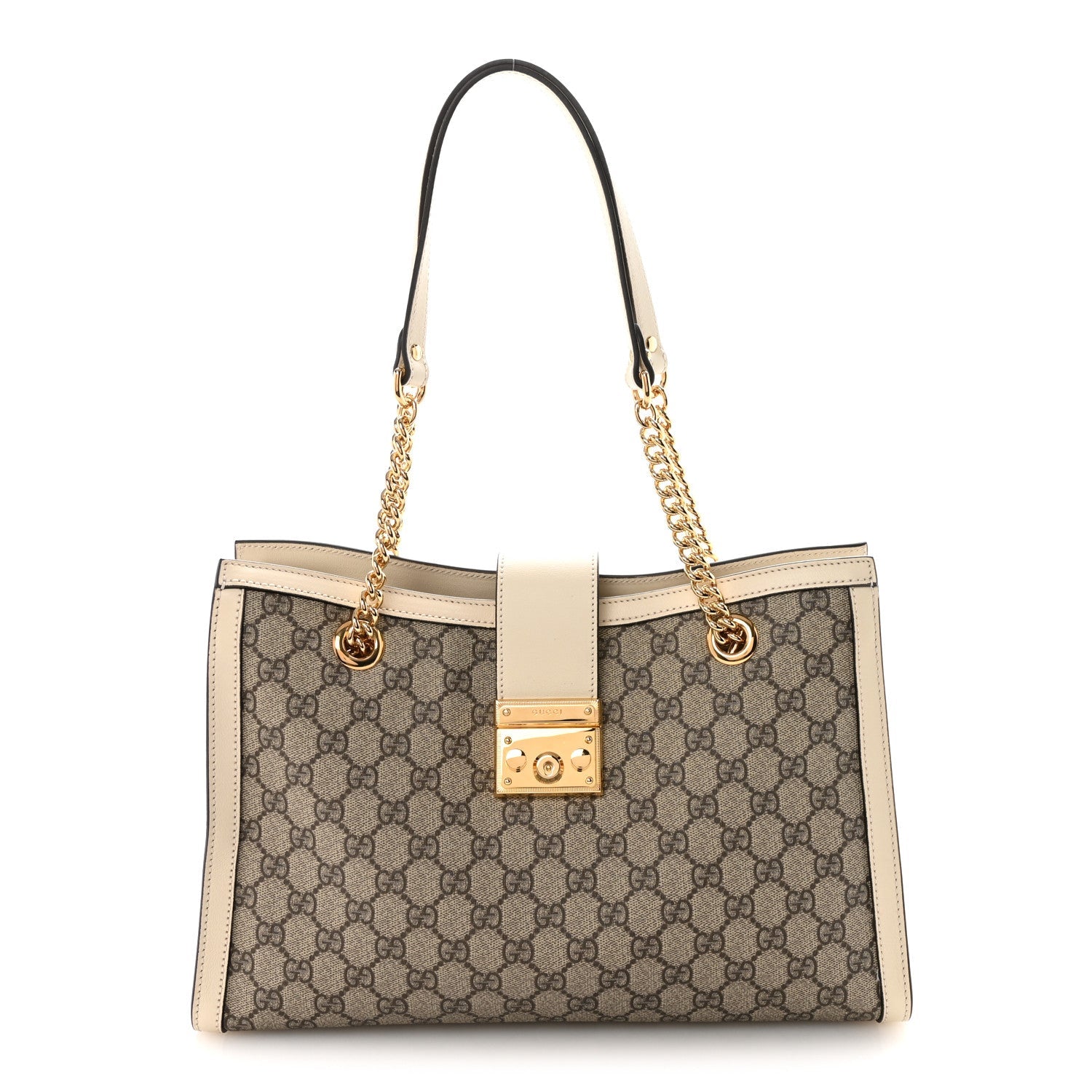 GG Supreme Monogram Medium Padlock Tote White