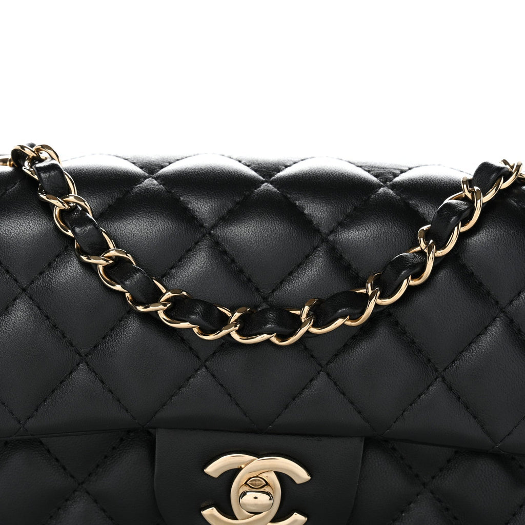 Lambskin Quilted Mini Rectangular Flap Black