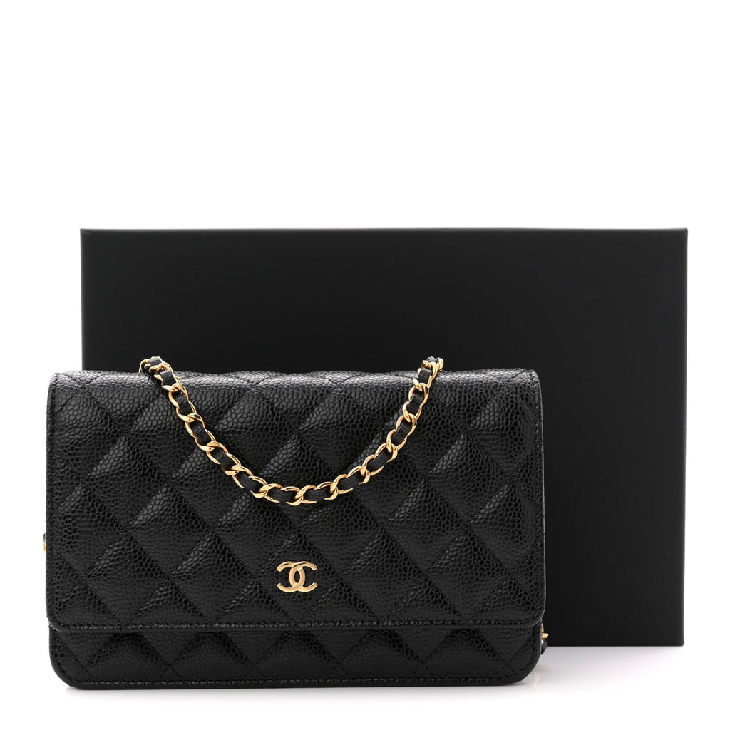 Caviar Quilted Wallet on Chain WOC Black