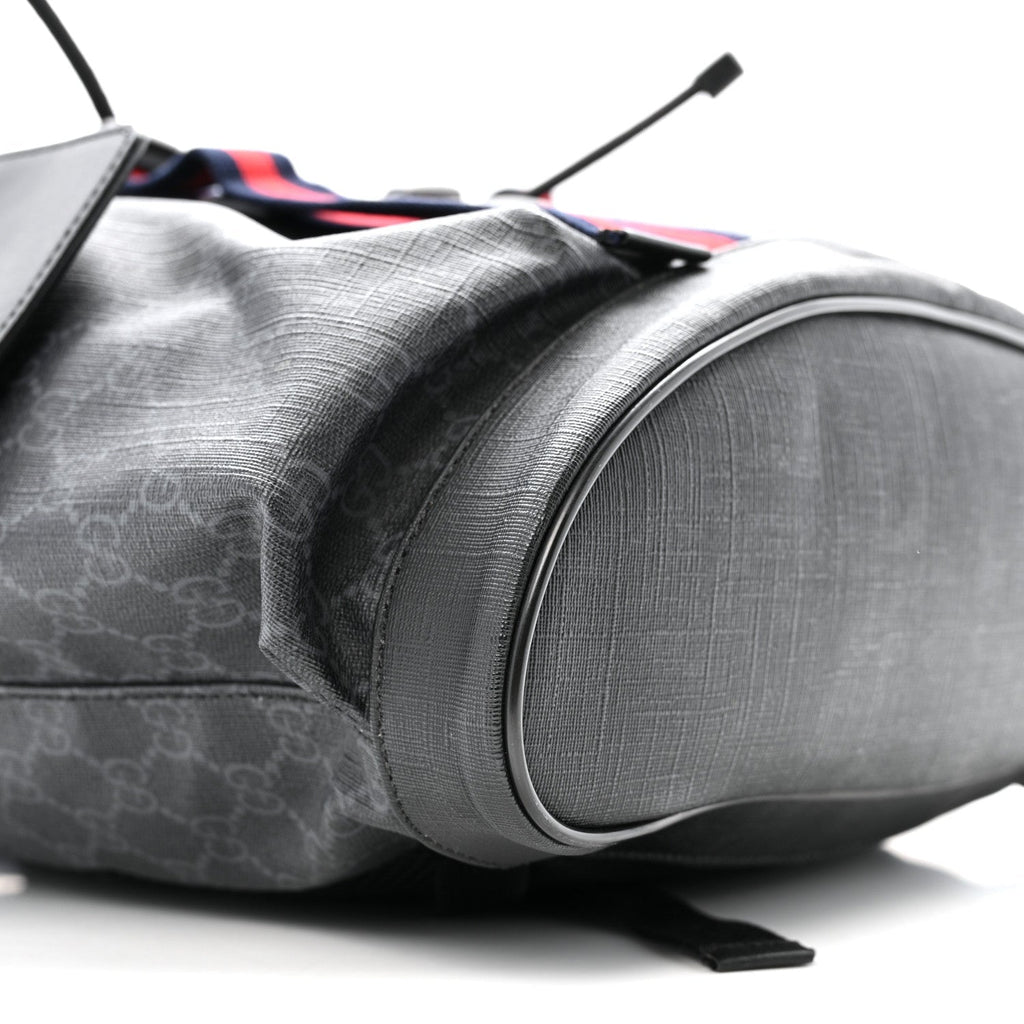 Soft GG Supreme Monogram Calfskin Web Double Buckle Backpack Black