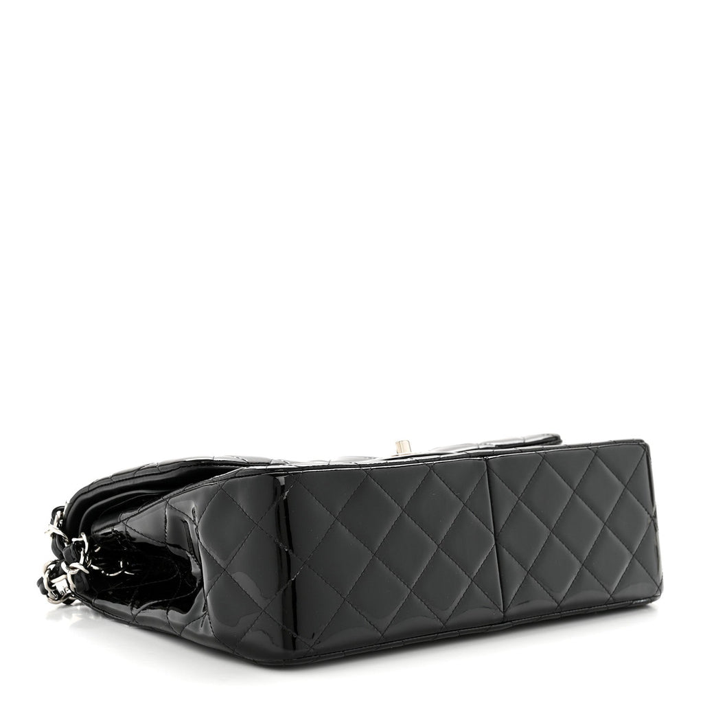 Patent Quilted Jumbo Double Flap Black