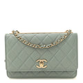 Lambskin Quilted Trendy CC Wallet On Chain WOC Grey