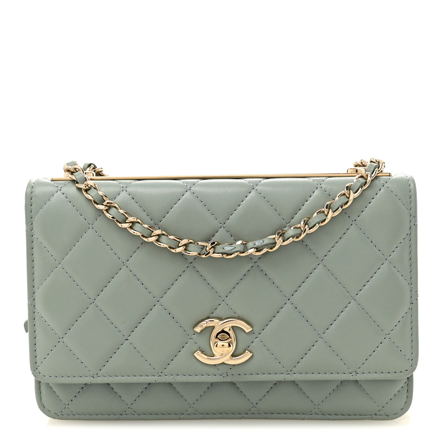 Lambskin Quilted Trendy CC Wallet On Chain WOC Grey