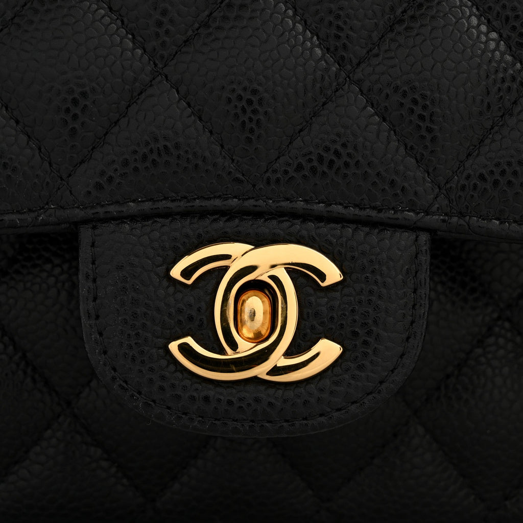 Caviar Quilted Medium Double Flap Black