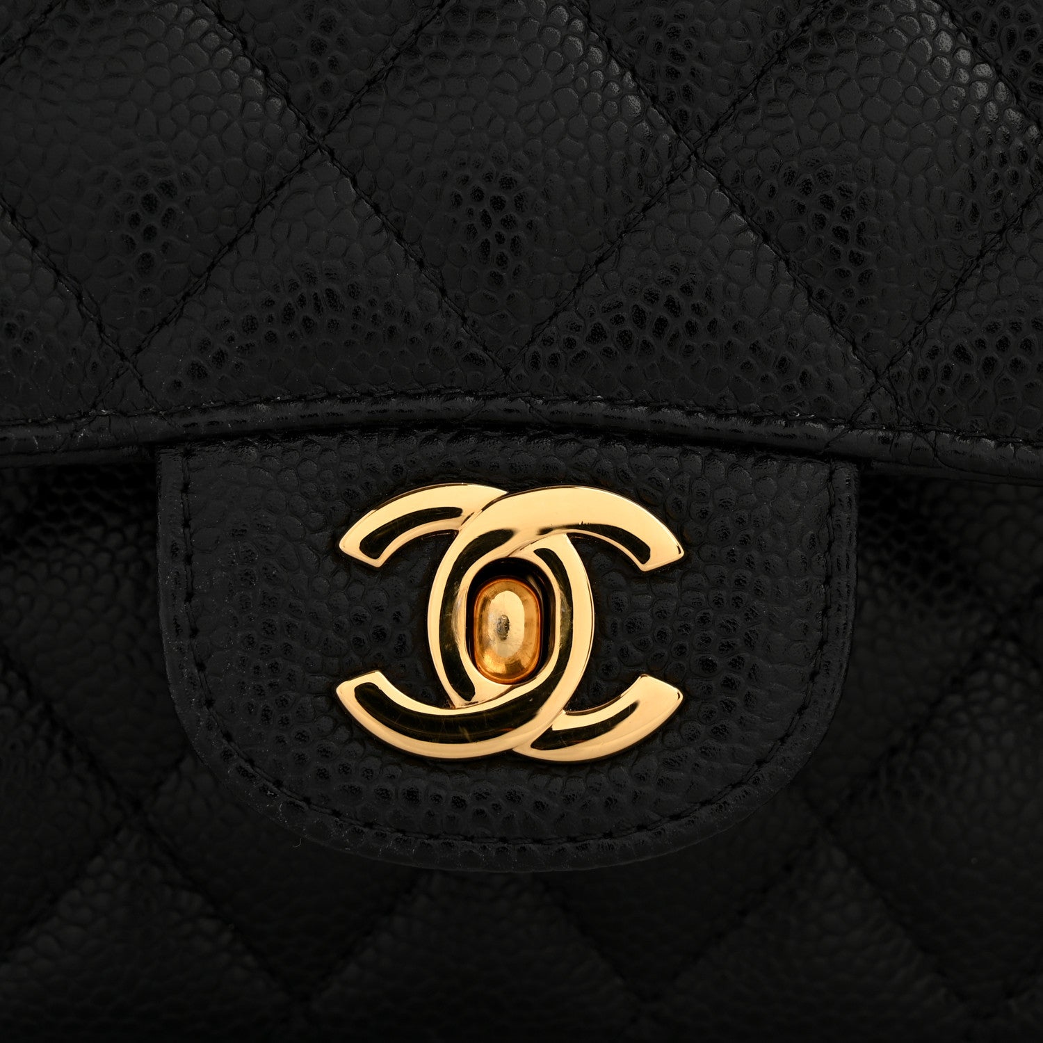 Caviar Quilted Medium Double Flap Black