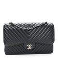 Caviar Chevron Quilted Jumbo Double Flap Black