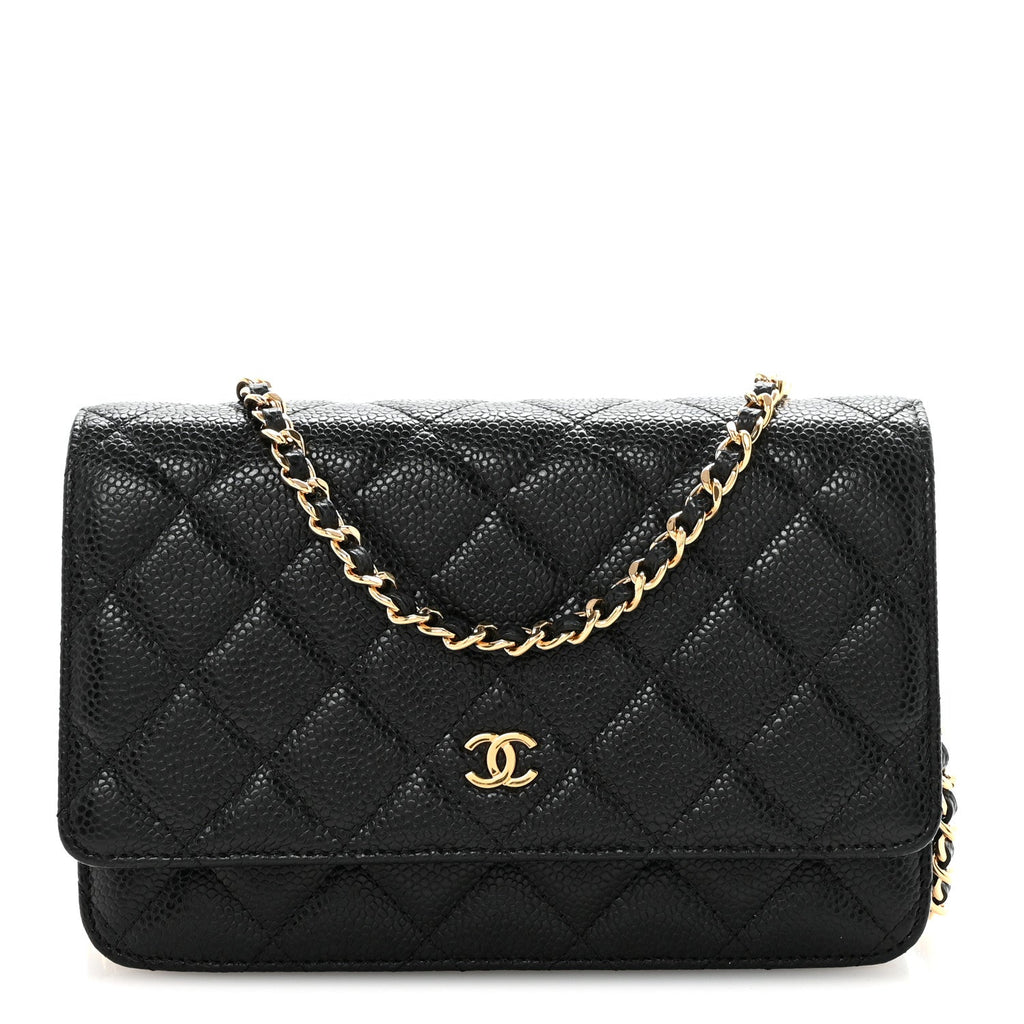 Caviar Quilted Wallet on Chain WOC Black