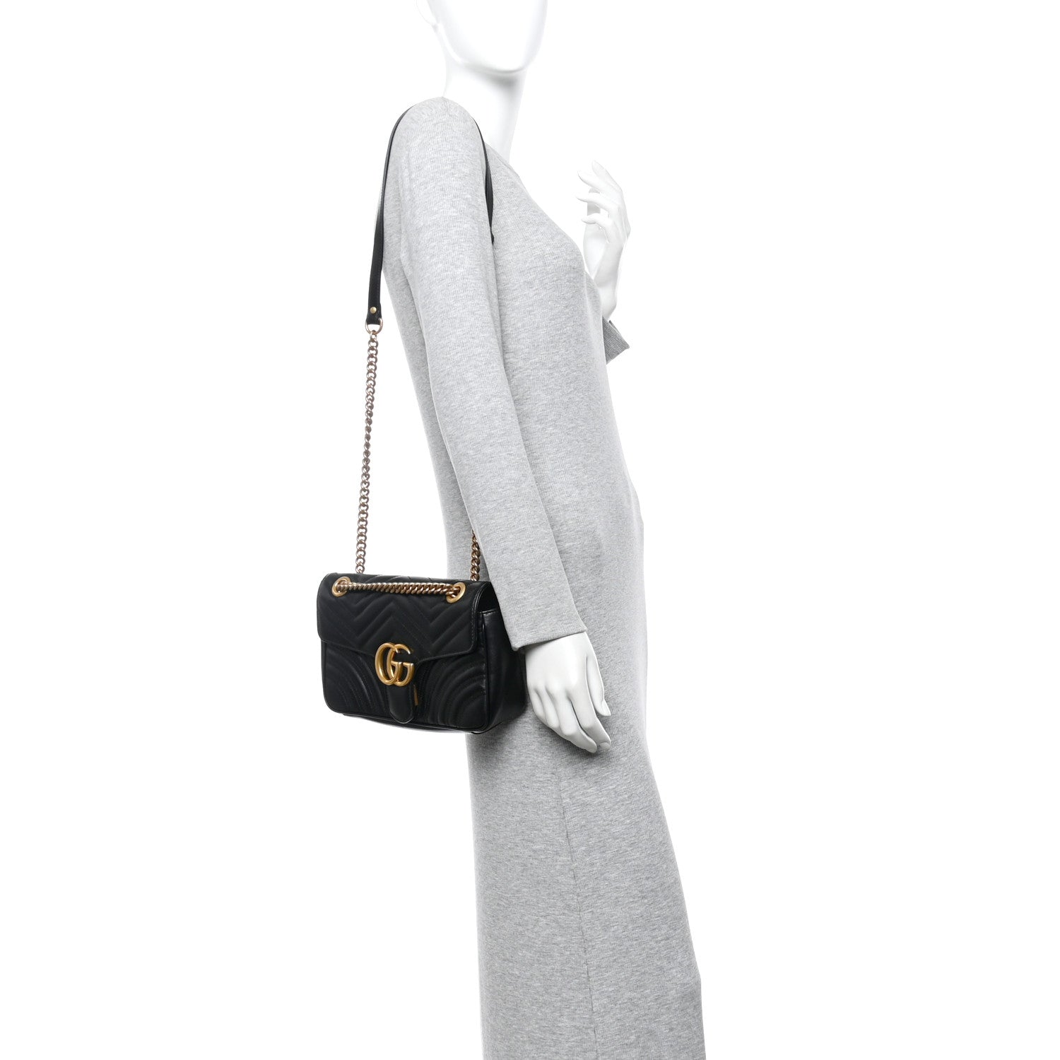 Calfskin Matelasse Small GG Marmont Shoulder Bag Black