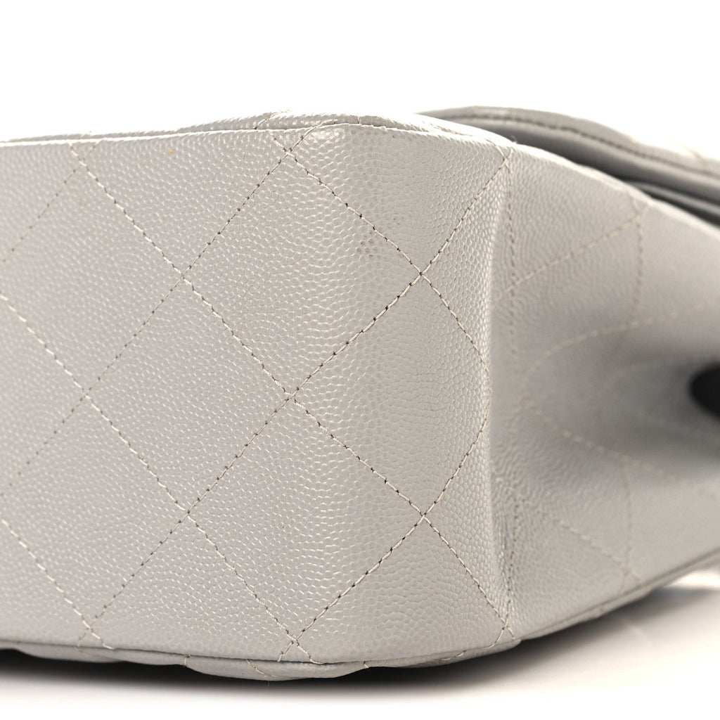 Caviar Quilted Jumbo Double Flap Grey