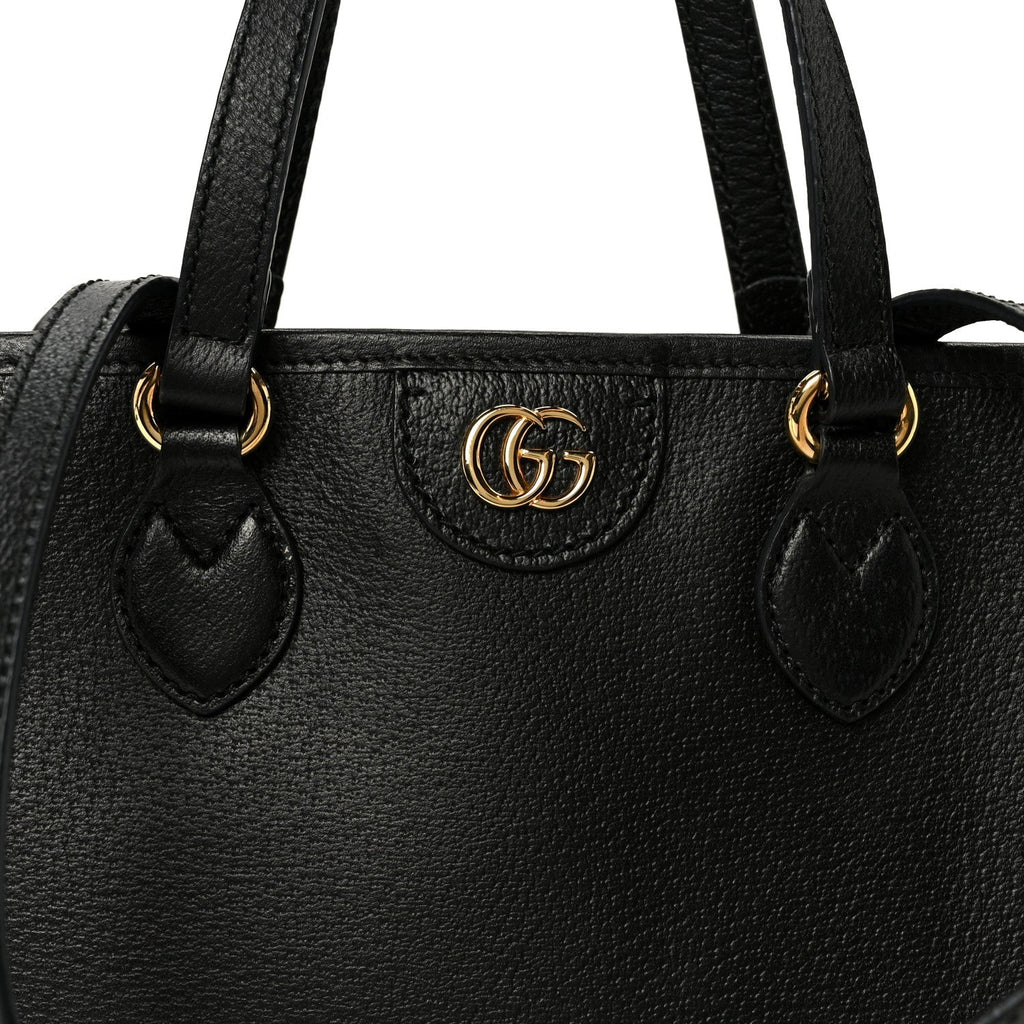 Textured Dollar Calfskin Small Ophidia Shoulder Tote Bag Black