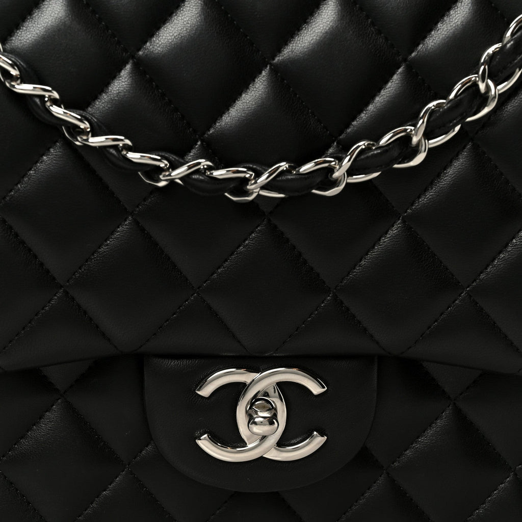 Lambskin Quilted Maxi Double Flap Black