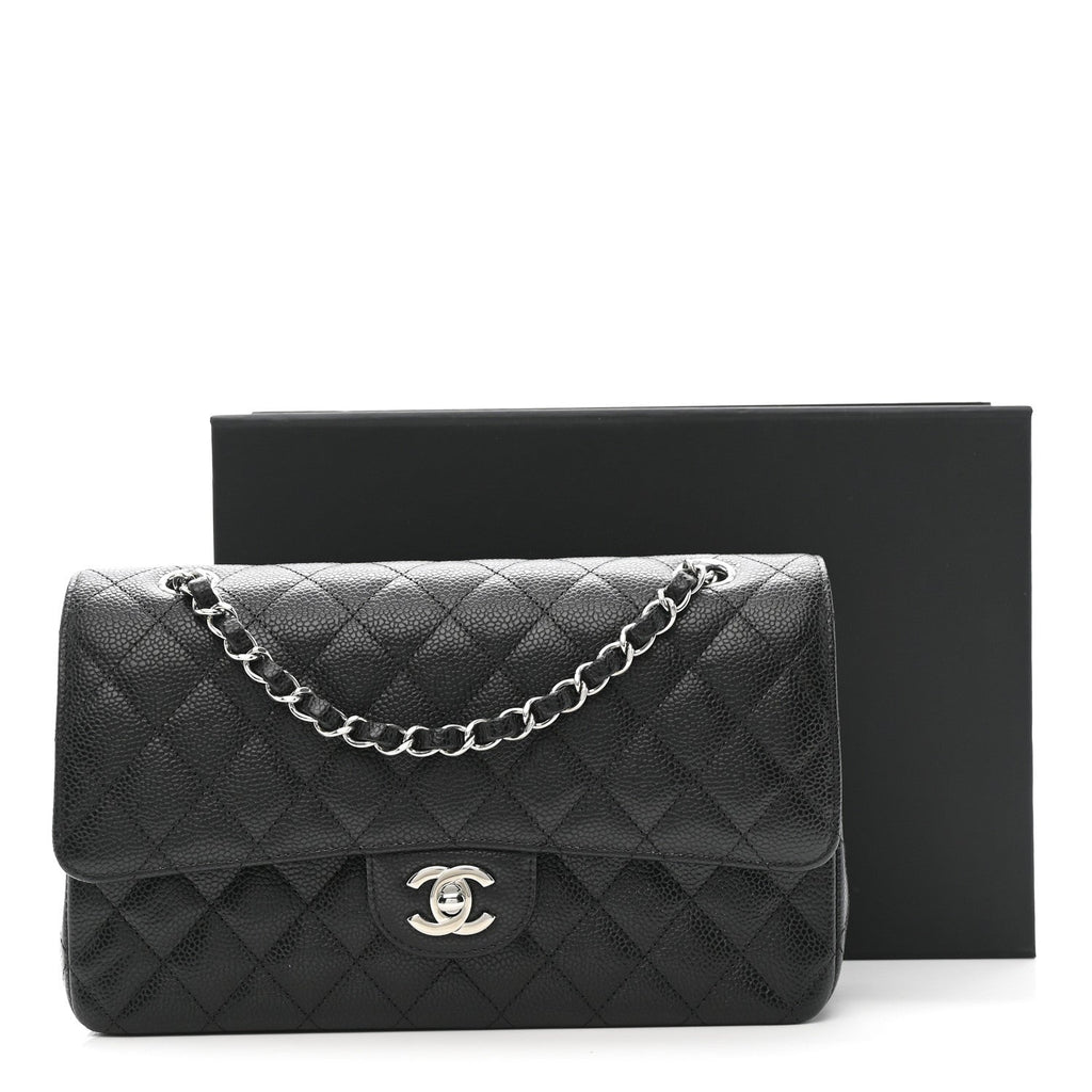 Caviar Quilted Medium Double Flap Black