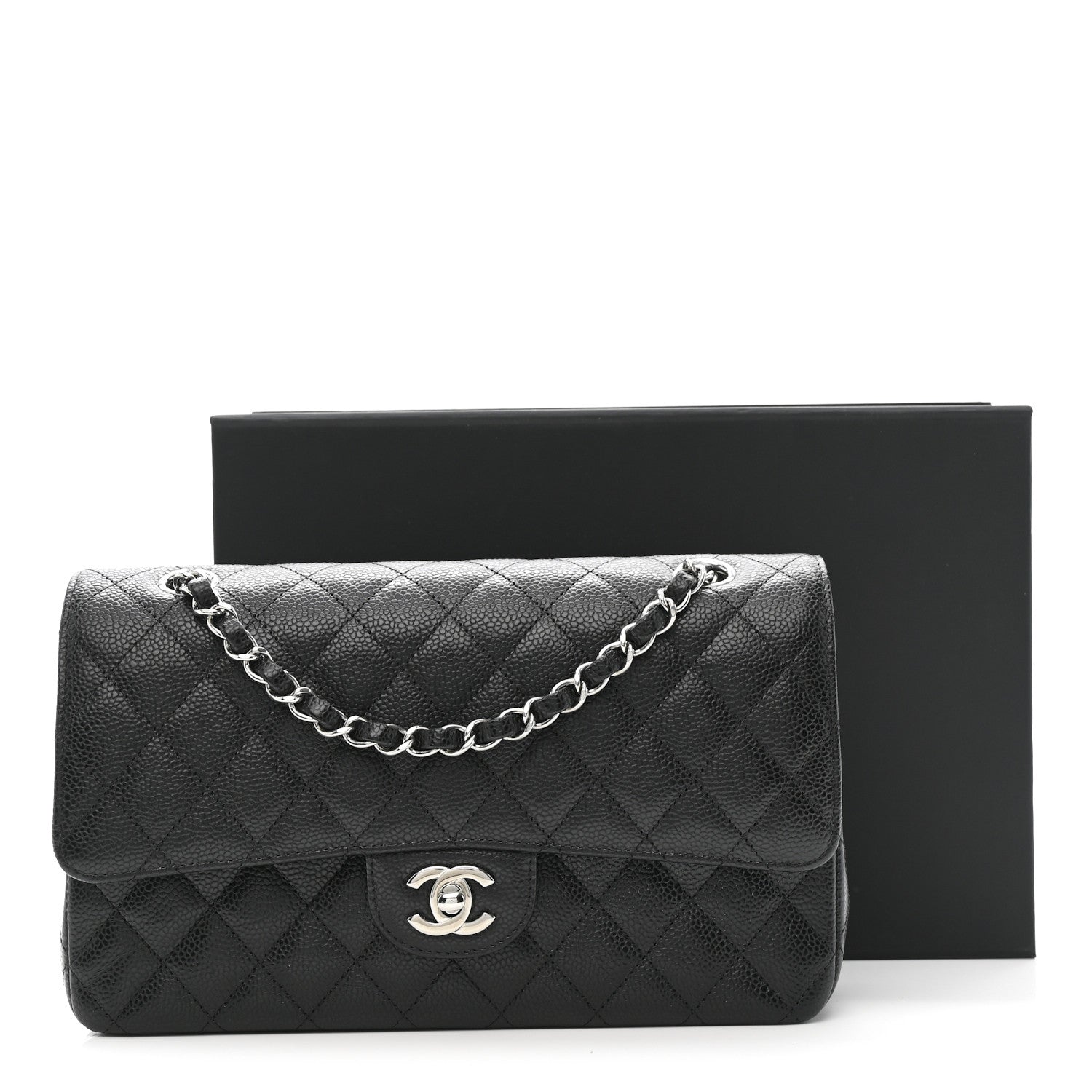 Caviar Quilted Medium Double Flap Black